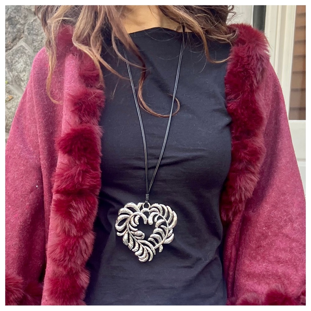 Paris Black Leather Chain Heart Necklace